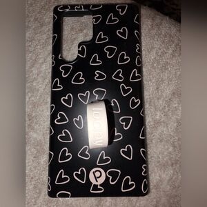Loopy Case Black with Pink Heart Design Phone Case- Fits S22 Ultra